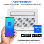 MEDION Smart Split Klimatyzator do przyczepy kempingowej P502 (5000 BTU, 3 w 1, chłodzenie, osuszanie, wentylator, do 12 m², idealny do przyczep kempingowych, kamperów, tryb nocny, WiFi, aplikacja, MD 37735)