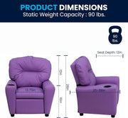 Flash Furniture Contemporary Kids Recliner with Cup Holder, Wood, Beige Vinyl, 26" x 21" x 21"