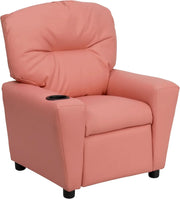 Flash Furniture Contemporary Kids Recliner with Cup Holder, Wood, Beige Vinyl, 26" x 21" x 21"