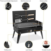 Przenośny grill węglowy ze stali nierdzewnej, składany grill na świeżym powietrzu z haczykami narzędziowymi na kemping, piknik, ogród, imprezę, podróż, idealny do gotowania na świeżym powietrzu
