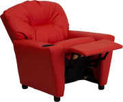 Flash Furniture Contemporary Kids Recliner with Cup Holder, Wood, Beige Vinyl, 26" x 21" x 21"