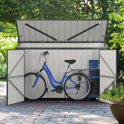 GOPLUS 1,9 m³ Metalowy Domek Ogrodowy z Blachy Ocynkowanej, 193 x 86 x 127 cm, Zewnętrzna Szopa z Podwójnymi Drzwiami z Zamkami, Podnośnik Hydrauliczny, Schowek na Narzędzia, Rowery, Kosze na Śmieci