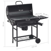2026 Grill z kółkami i półkami, czarny, stal, 115 x 85 x 95 cm, grill ogrodowy