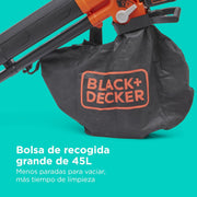 BLACK+DECKER Dmuchawa, odkurzacz i rozdrabniacz do liści 36 V, akumulatorowa, z workiem na liście 45 L i akumulatorem litowym 2,5 Ah, BCBLV3625L1-QW