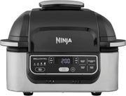 Ninja Foodi MAX PRO Grill, płaska płyta i frytkownica beztluszczowa z cyfrową sondą kuchenną i termometrem, 3,8 l, 7 funkcji gotowania w 1, części można myć w zmywarce, srebrno/czarny, AG651EU