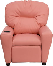 Flash Furniture Contemporary Kids Recliner with Cup Holder, Wood, Beige Vinyl, 26" x 21" x 21"