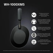 Sony WH-1000XM5 ANC Bezprzewodowe słuchawki nauszne z redukcją hałasu, Bluetooth, krystalicznie czystą jakością rozmów, Hi-Res, do 30 godzin pracy na baterii, szybkie ładowanie, Alexa i Asystent Google, iOS i Android - Czarne