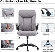Ergonomiczne krzesło biurowe, krzesło do komputera, obrotowe krzesło robocze ze składanym podłokietnikami, regulacja wysokości, wygodne, do biura, domu, gier (szary materiał) (Czarny)