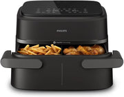 Philips Airfryer 5000 Serii Dual Basket z Technologią Air Steam oraz RapidAir Plus - pojemność 9L, 19 sposobów gotowania, 90% mniej tłuszczu, 2 kosze, czyszczenie parą, akcesoria (NA550/00)(7.2L)
