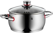 WMF Quaity One, 9-częściowy zestaw garnków ze stali nierdzewnej, odpowiedni do płyt indukcyjnych, 1 niski rondel 20 cm, 3 rondle 16 cm, 20 cm i 24 cm, 1 rondel 16 cm z 4 szklanymi pokrywkami