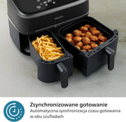Philips Ovi Dual Basket z parą - Wyjątkowe funkcje gotowania Steamfry, Gotowania na parze, Airfry - 19 sposobów gotowania; pojemność 9L (3L + 6L), RapidAir Plus, automatyczne SteamClean (NA550/00)