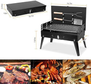 Przenośny grill węglowy ze stali nierdzewnej, składany grill na świeżym powietrzu z haczykami narzędziowymi na kemping, piknik, ogród, imprezę, podróż, idealny do gotowania na świeżym powietrzu