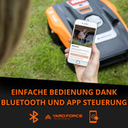Yard Force Force Compact 300RBS Robot koszący do 300 m² ze sterowaniem Bluetooth i aplikacją, silnik bezszczotkowy, akumulator 20 V/2,0 Ah, czarno-pomarańczowy