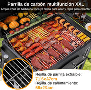 Grill Węglowy XXL, Grill Węglowy z Kominem i Pokrywą, Grill Wózkowy BBQ Smoker z Kółkami i Termometrem, Duży Grill Węglowy do Biwakowania i Ogrodu