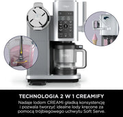 Ninja CREAMI Scoop & Swirl maszynka do lodów z 2 pojemnikami, 13 funkcji, przygotowuje lody, lody włoskie, gelato, sorbety, koktajle mleczne i inne desery, opcja dodatków, Srebrny, NC701EU