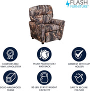Flash Furniture Contemporary Kids Recliner with Cup Holder, Wood, Beige Vinyl, 26" x 21" x 21"