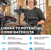 Alesis Nitro Max Kit – Elektroniczna perkusja z cichymi naciągami siateczkowymi, dwustrefowym padem werbla 10", Bluetooth, 440+ autentycznych brzmień, lekcjami Drumeo, USB MIDI, pedałem stopy