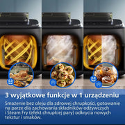 Philips Ovi Dual Basket z parą - Wyjątkowe funkcje gotowania Steamfry, Gotowania na parze, Airfry - 19 sposobów gotowania; pojemność 9L (3L + 6L), RapidAir Plus, automatyczne SteamClean (NA550/00)