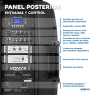 Vonyx Verve46 Mocny Głośnik Bluetooth 1000 W, Przenośny Głośnik Aktywny z Mikrofonem do Karaoke, Głośnik Bluetooth USB, SD, MP3, AUX, 2 Mikrofony UHF, Pilot, Subwoofer 15 Cali, Czarny