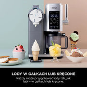 Ninja CREAMI Scoop & Swirl maszynka do lodów z 2 pojemnikami, 13 funkcji, przygotowuje lody, lody włoskie, gelato, sorbety, koktajle mleczne i inne desery, opcja dodatków, Srebrny, NC701EU
