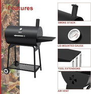 2026 Royal Gourmet CC1830 30-calowy grill węglowy ze składanym stolikiem bocznym, grill zewnętrzny z rusztem o powierzchni 4045 cm² do ogrodu, na patio i imprezy, czarny