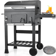 Grill Węglowy XXL, Grill Węglowy z Kominem i Pokrywą, Grill Wózkowy BBQ Smoker z Kółkami i Termometrem, Duży Grill Węglowy do Biwakowania i Ogrodu