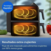 Philips Airfryer seria 4000 Podwójny pionowy kosz 10 l – Technologia RapidAir, synchronizacja, 2 kosze jednocześnie, 45% mniej miejsca, powłoka ceramiczna bez PFAS, okienka podglądu (NA460/00)